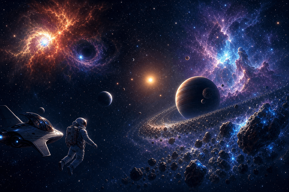 Space, and the universe, explaining that it's never boring.